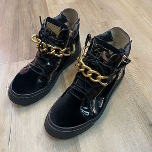 Giuseppe Zanotti Women’s Black/Gold Single Gold Bar High Top Size 37 EU 7 US